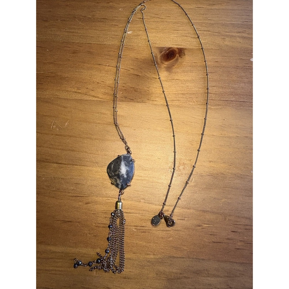 Loft Cable Chain Necklace Black Freeform Tassel Pendant